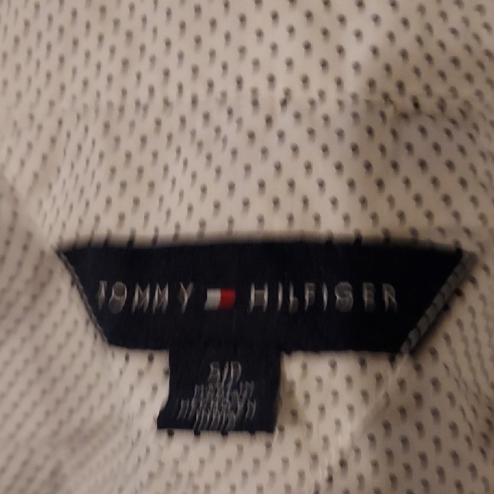 Tommy Hilfiger White Shirt With Black Polka Dots And Navy Logo Tag